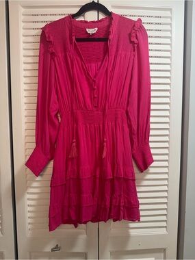 Allison New York Hot Pink Ruffled Long-Sleeve Tiered Mini Dress
